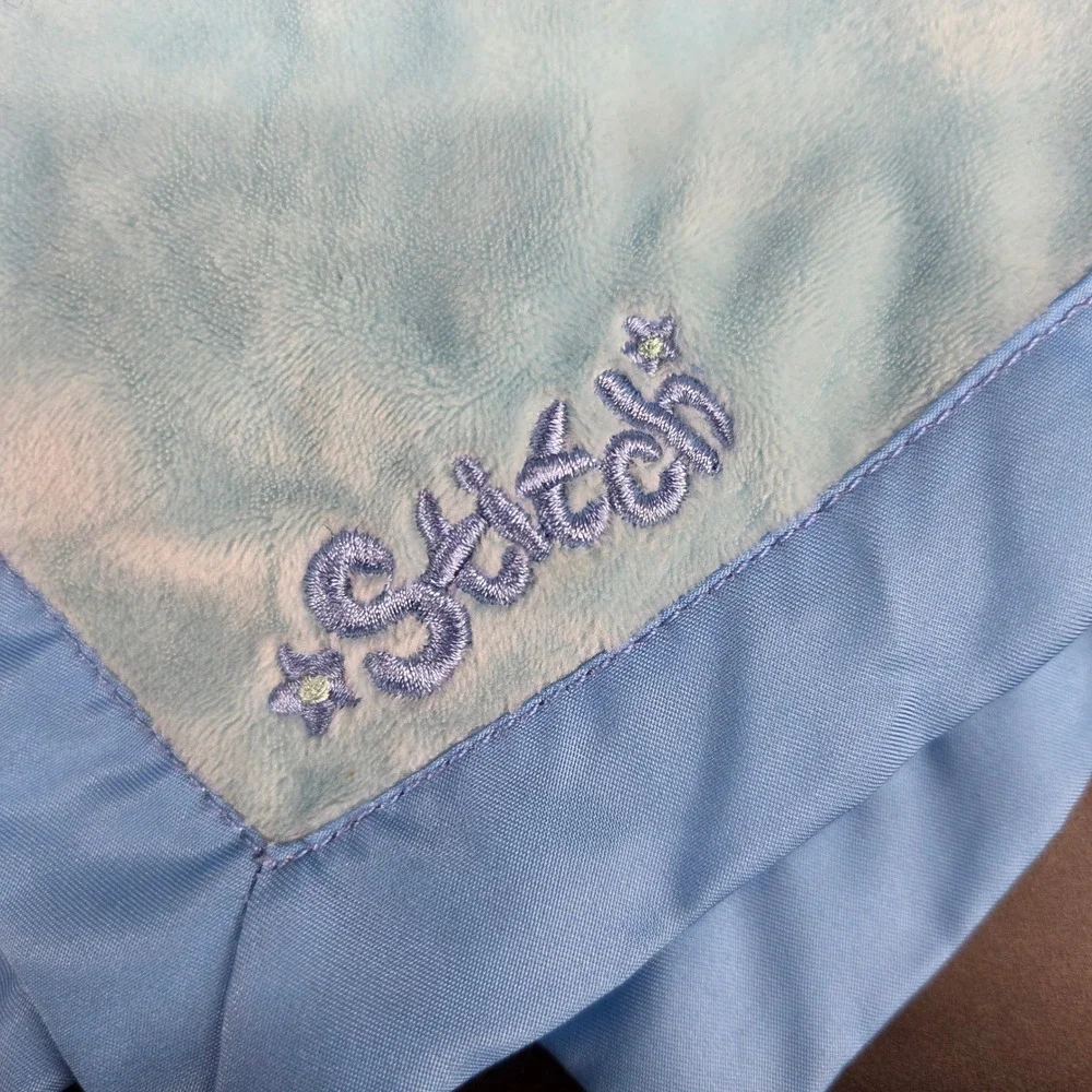 Disney Lilo & Stitch Baby Lovey Security Blanket Blue Plush Satin Trim Stitch